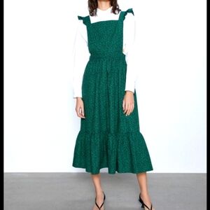 Zara Midi Pinafore Dress ZARA Long Floral Pinafore Dress Size XS